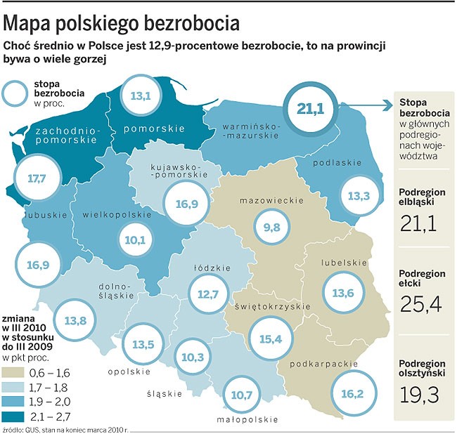 Mapa polskiego bezrobocia