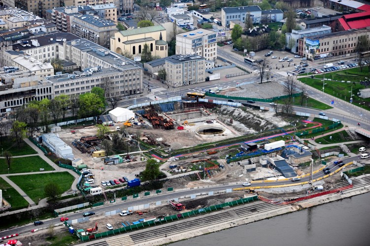 Budowa metra Powiśle z lotu ptaka