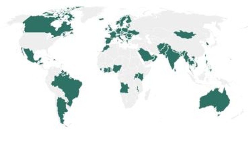 Mapa država koje koriste Astrazenekinu vakcinu