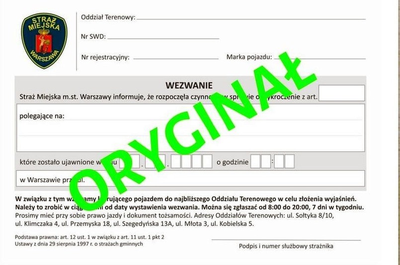 Oszuści podszywają się pod straż miejską i wlepiają fałszywe mandaty