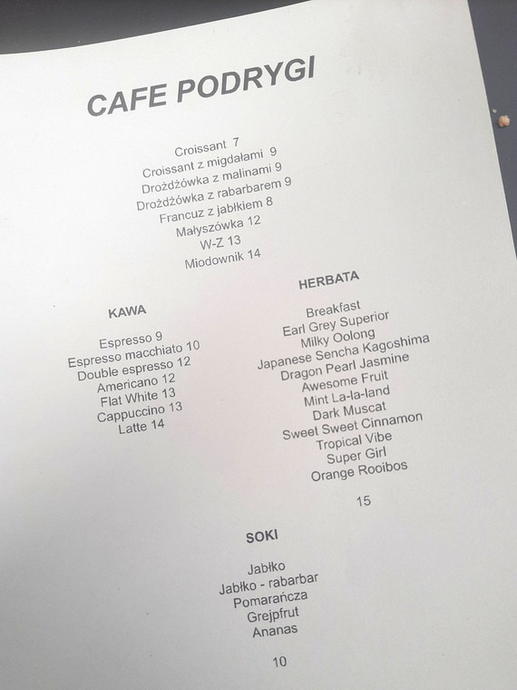 Menu Cafe Podrygi