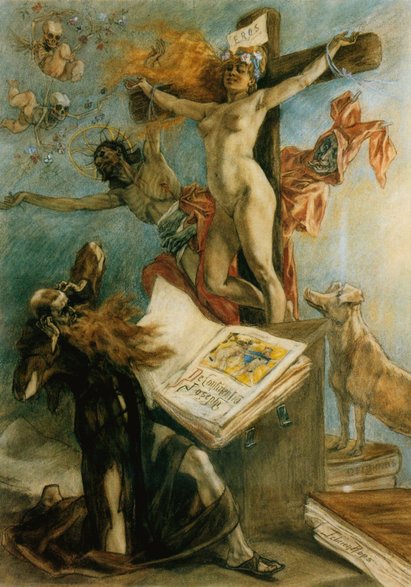 “Kuszenie św. Antoniego” – obraz, który wywołał skandal na inauguracyjnej wystawie Les XX w 1884 roku (Félicien Rops, 1878, Biblioteka Królewska Belgii)