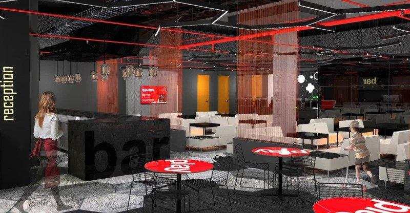 Vizualizácia baru a reštaurácie vo Vodafone PLAYzone Aréne.