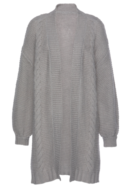 Kuschelige Longstrickjacke mit Zopfmuster von Lascana für 104 Franken. 