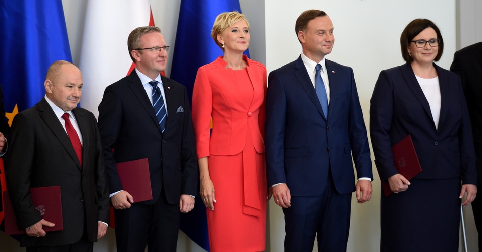 Agata Duda (w środku) w czasie powołania ministrów kancelarii prezydenta