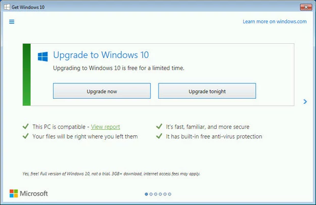Tak wygląda obecnie okno zachęcające do instalacji Windows 10 w systemach Windows 7 i 8.1