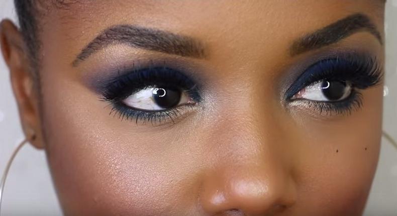 Sultry navy blue smokey eye makeup