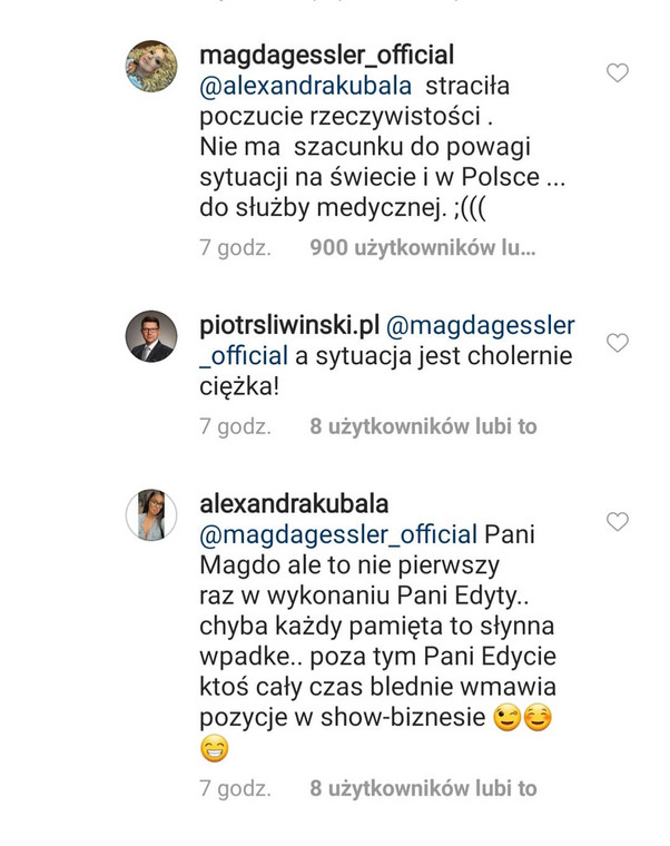 Magda Gessler o Edycie Górniak na Instagramie