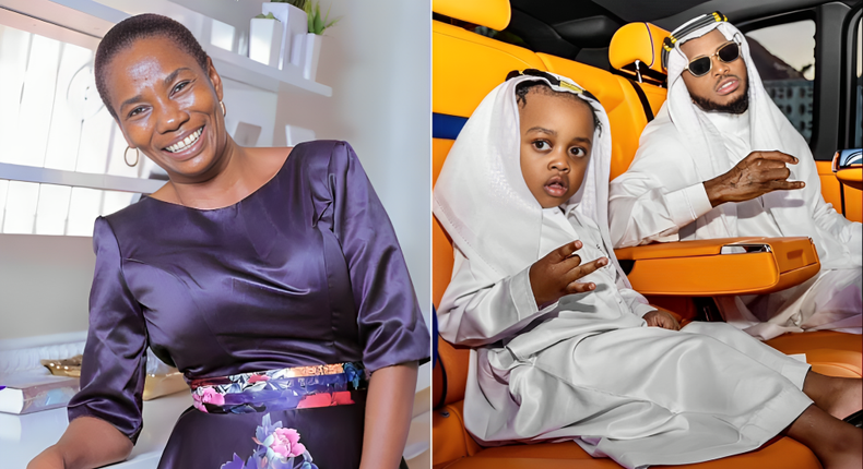 A collage of Mama Dangote and Diamond Platnumz & his son Naseeb Junior