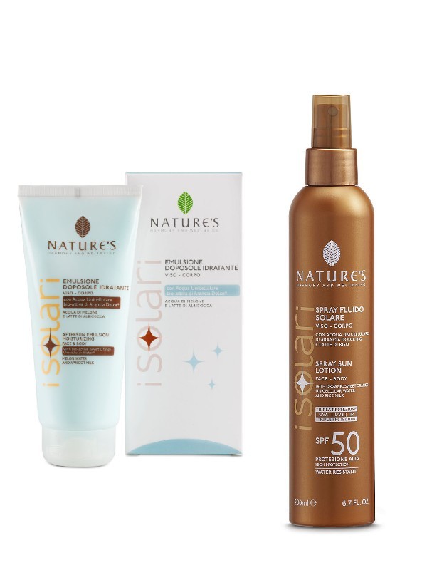 Napozás utáni hidratáló emulzió NATURE'S 5490 Ft/200 ml (27,45 Ft/1 ml), SPF50 Naptej spray NATURE'S 7990 Ft/200 ml (39,95 Ft/1 ml)