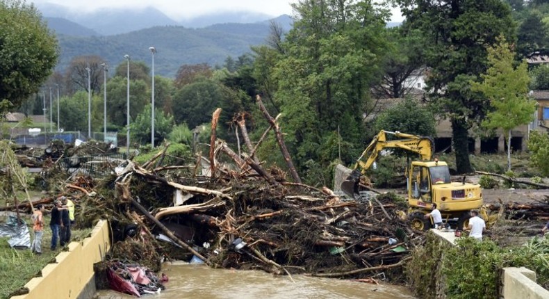 The Le Bitoulet river is cleared on September 18, 2014 in the southern French town of Lamalou-les-Bains after a flood that killed four people