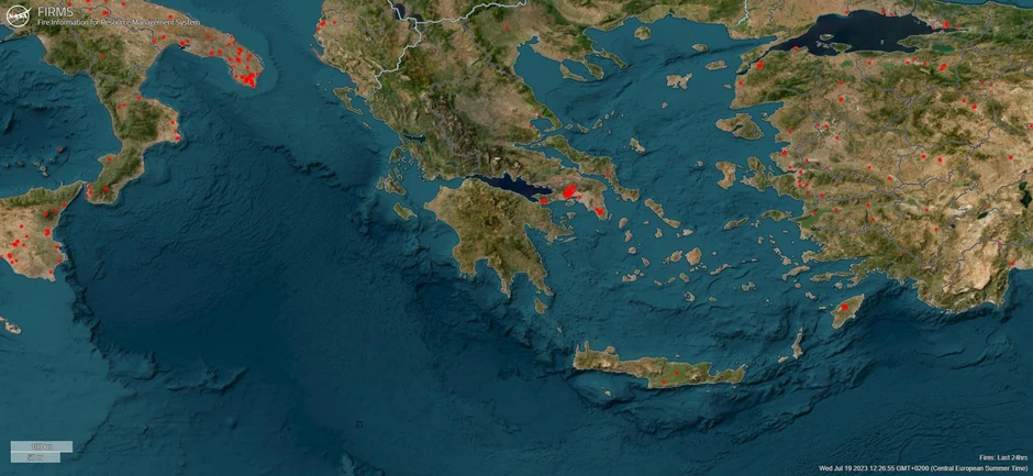 Mapa požara u Grčkoj: Najviše ima požara na Atici blizu Atine, a zabeleženi su i kod Volosa i na Eviji
