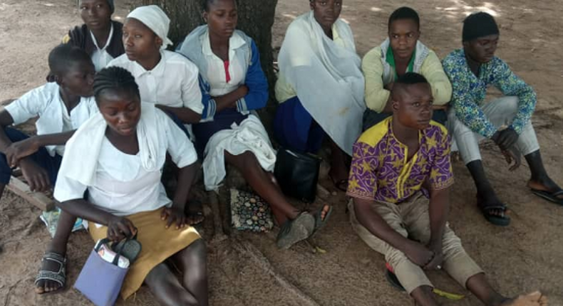 The six students and three motor boys rescued by Troops of Operation Thunder Strike on Thursday in Kaduna. PIC/NAN