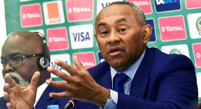 The president of the Confederation of African Football (CAF) Ahmad Ahmad announces Egypt as host of the 2019 Africa Cup of Nations (CAN) between June 15 and July 13, during a press conference in an Hotel in Dakar on January 8, 2019.The CAF executive committee preferred Egypt to South Africa as replacements for original hosts Cameroon, who were dropped due to delays in preparations and concerns over security. It will be the fifth time Egypt stage the biennial showpiece of African football after 1959, when the country was called the United Arab Republic, 1974, 1986 and 2006.