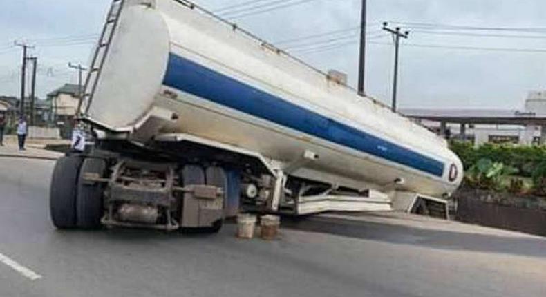 For Illustrative Purpose: Tragedy averted as tanker with PMS crashes on Lagos-Ibadan expressway.  (Sunnewsonline)