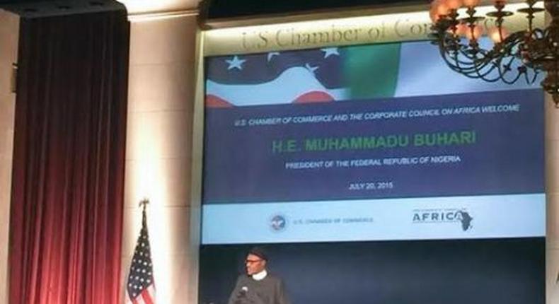 President Muhammadu Buhari attends dinner in US on July 20, 2015.