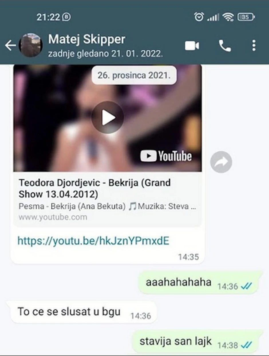 Jedna od poslednjih poruka Mateja Periša