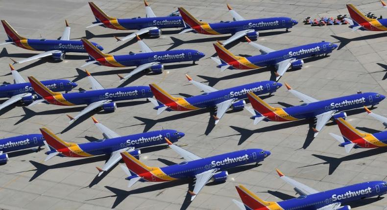 The global fleet of Boeing 737 MAX planes has been grounded after two deadly crashes, including this group of Southwest Airlines planes photographed in California in March