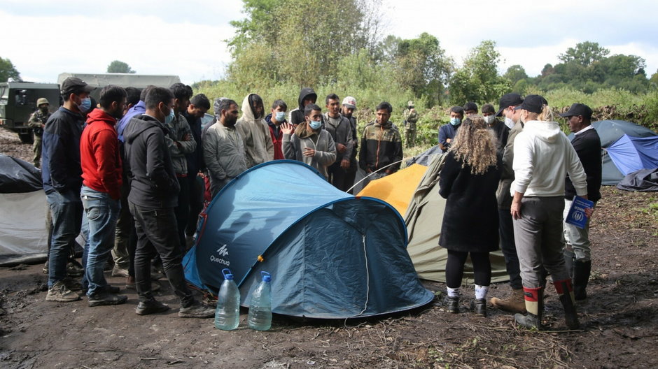 Obozowisko migrantów na granicy Polski i Białorusi, zdjęcie z 13.09.2021 r.