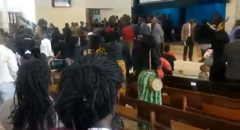 A screen-grab image of the chaos at Nairobi Central SDA church