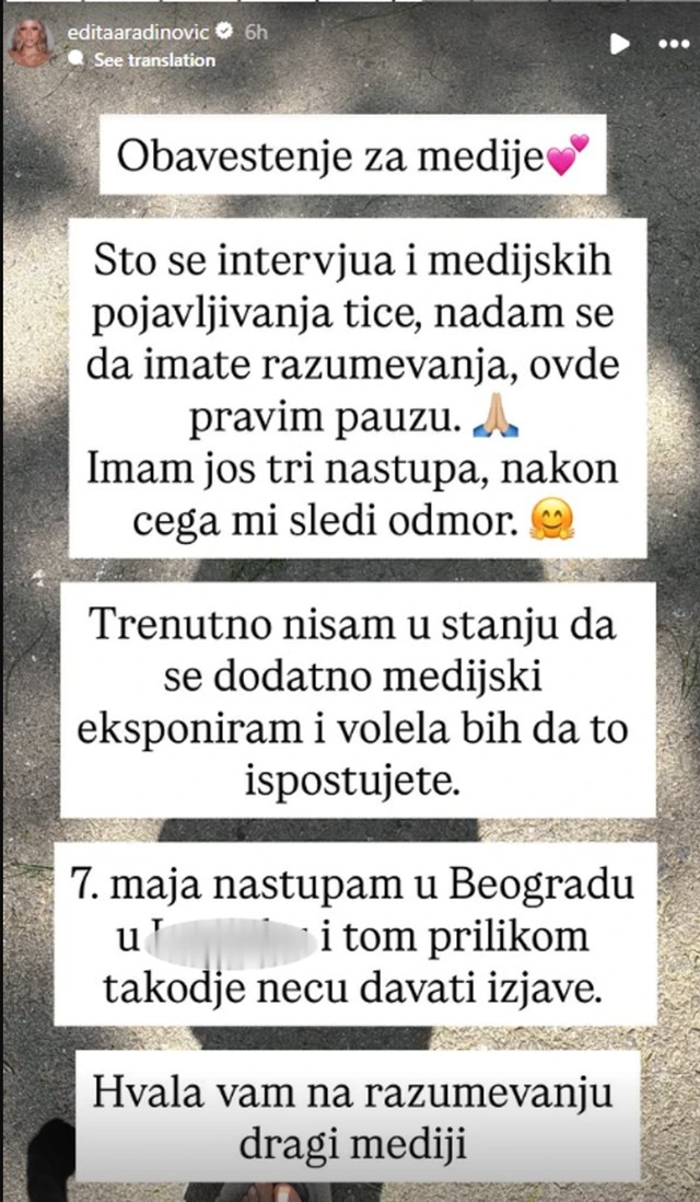 Edita se oglasila u trudnoći rešena da se povuče sa mreža
