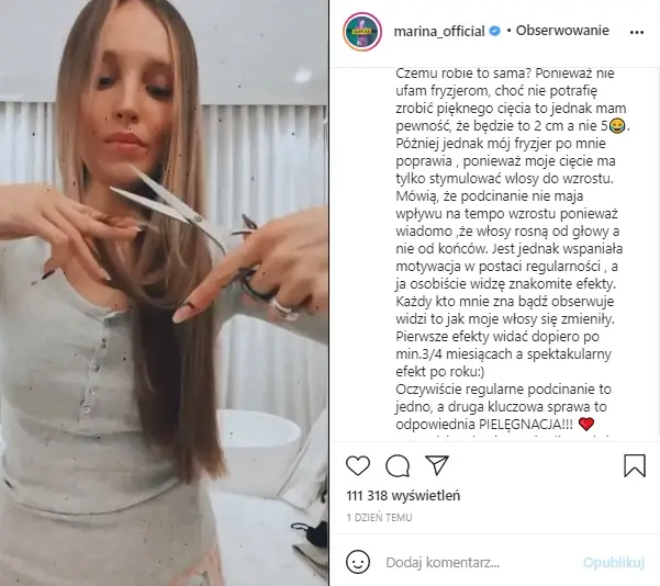 Marina Łuczenko obcięła włosy i opublikowała filmik / Instagram