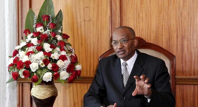 Kenya Central Bank Governor Patrick Njoroge speaks during an interview with Reuters in his office in the capital Nairobi, December 8, 2015. REUTERS/Thomas Mukoya/File Photo