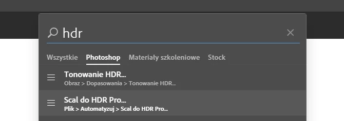Adobe Photoshop CC 2017 - okno wyszukiwania