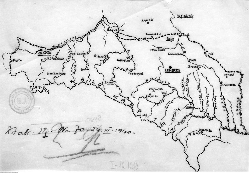 Szkic terenów Galicji z lat 40. XX w.