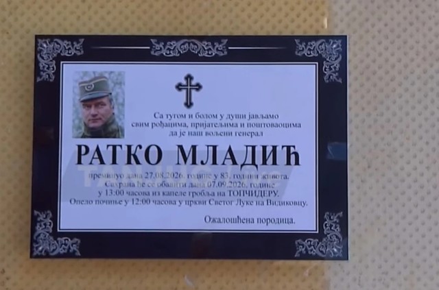 Ratko Mladić, umrlica