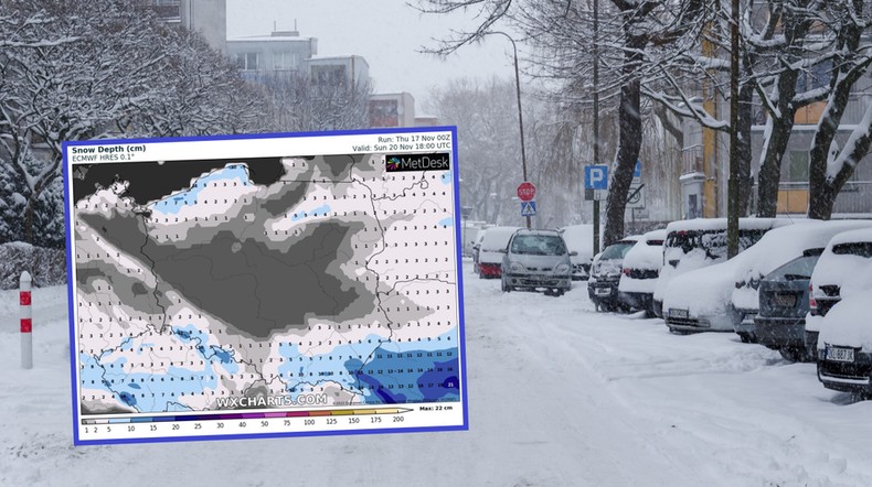 Mrozu i śniegu pod koniec tygodnia będzie coraz więcej (mapa: wxcharts.com)