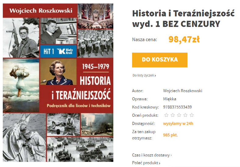 Oferta sprzedaży podręcznika do HiT "bez cenzury", zamieszczona przez księgarnię internetową z siedzibą w Białymstoku