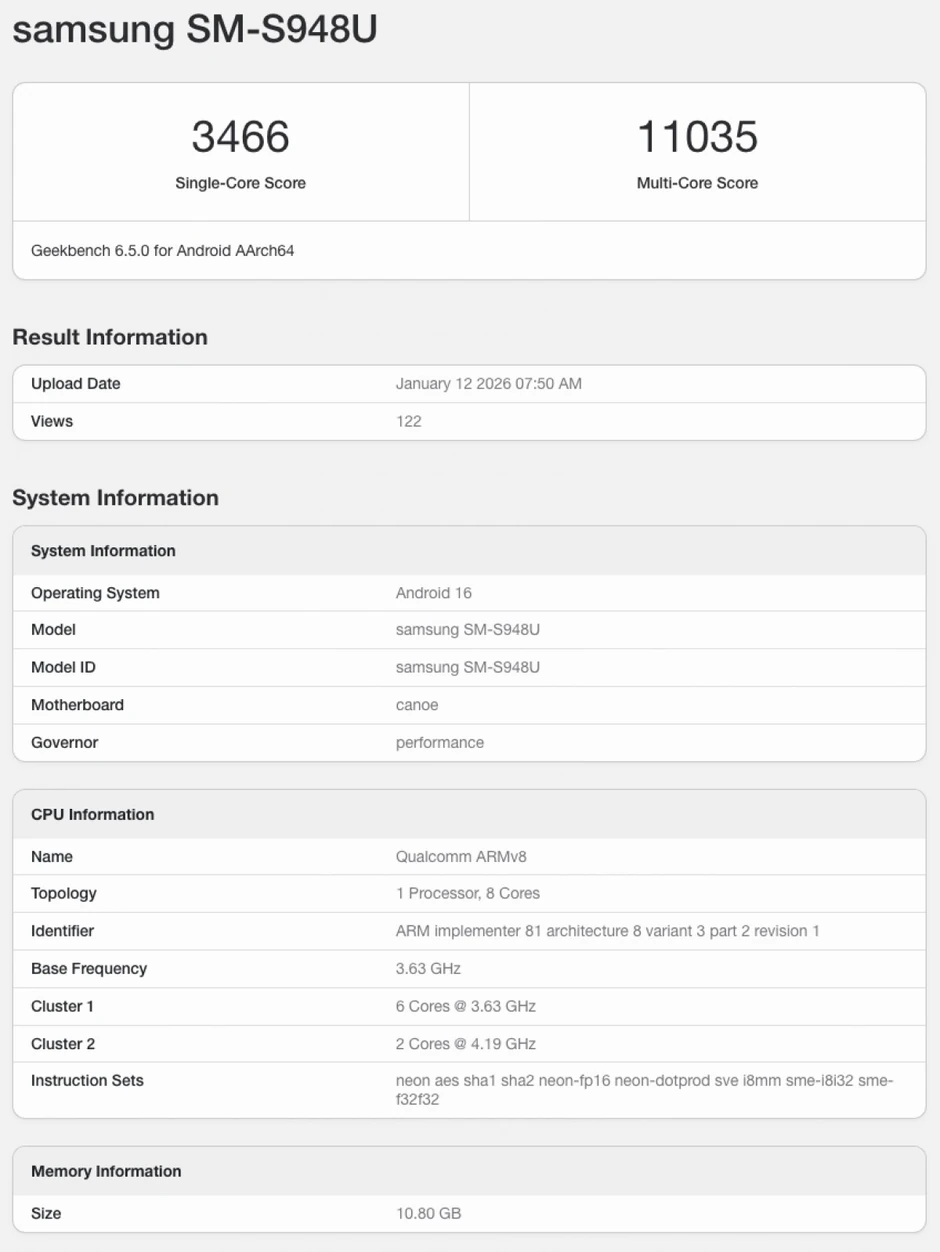 Samsung Galaxy S26 Ultra i Galaxy S26 na Geekbench