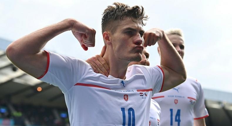 Patrik Schick celebrates after scoring a penalty against Croatia Creator: Paul ELLIS