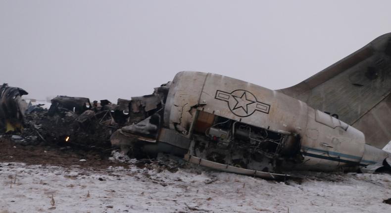 The wreckage of an airplane is seen after a crash in Deh Yak district of Ghazni province, Afghanistan January 27, 2020.