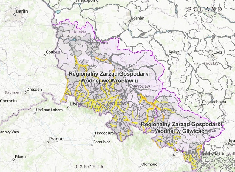 Mapa działek znajdujących się na obszarach zagrożenia powodziowego