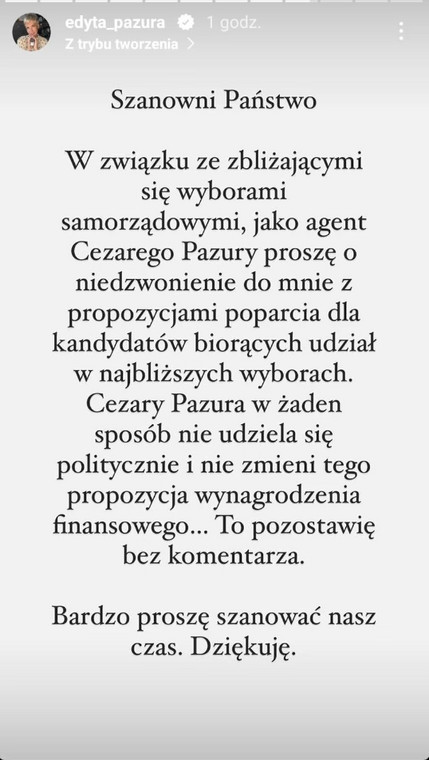 Oświadczenie Edyty Pazury ws. wyborów samorządowych