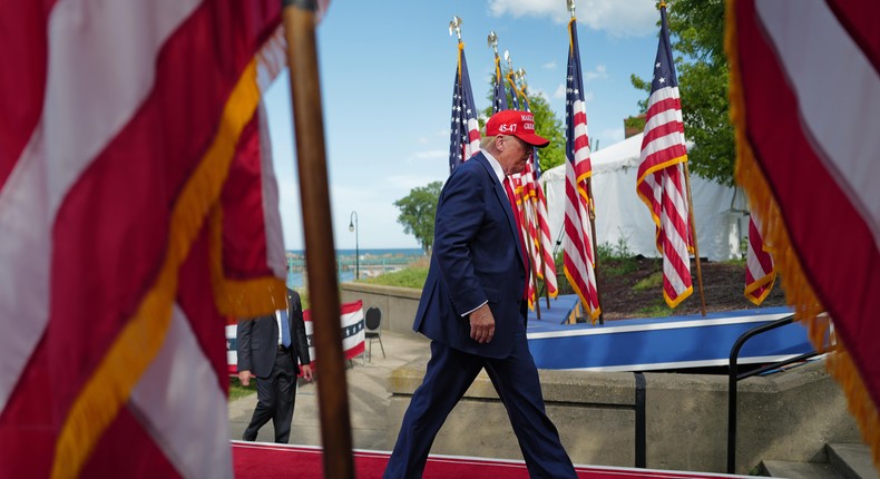 Former President Donald Trump campaigned in Racine, Wis., ahead of the 2024 Republican National Convention in Milwaukee.Scott Olson/Getty Images