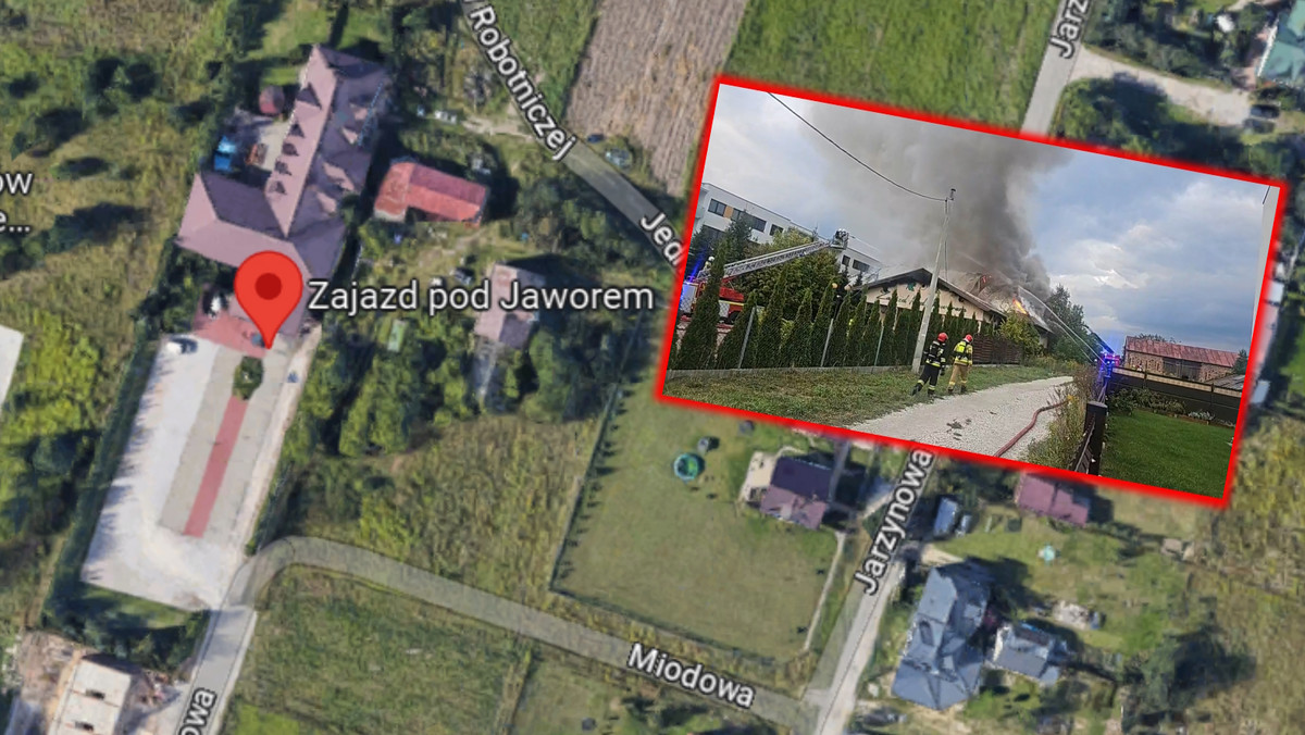 Do pożaru doszło w Pruszkowie, gdy miało rozpoczynać się wesele — informuje TVN Warszawa. Jak informuje reporter portalu słup czarnego dymu widać było z Warszawy. Z budynku ewakuowano 150 osób.
