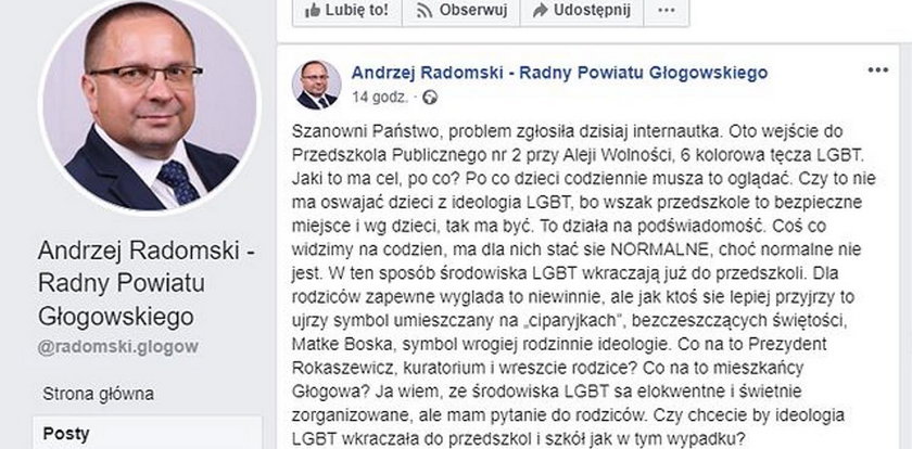 Szokujące słowa radnego PiS. Zbulwersowała go tęcza w przedszkolu