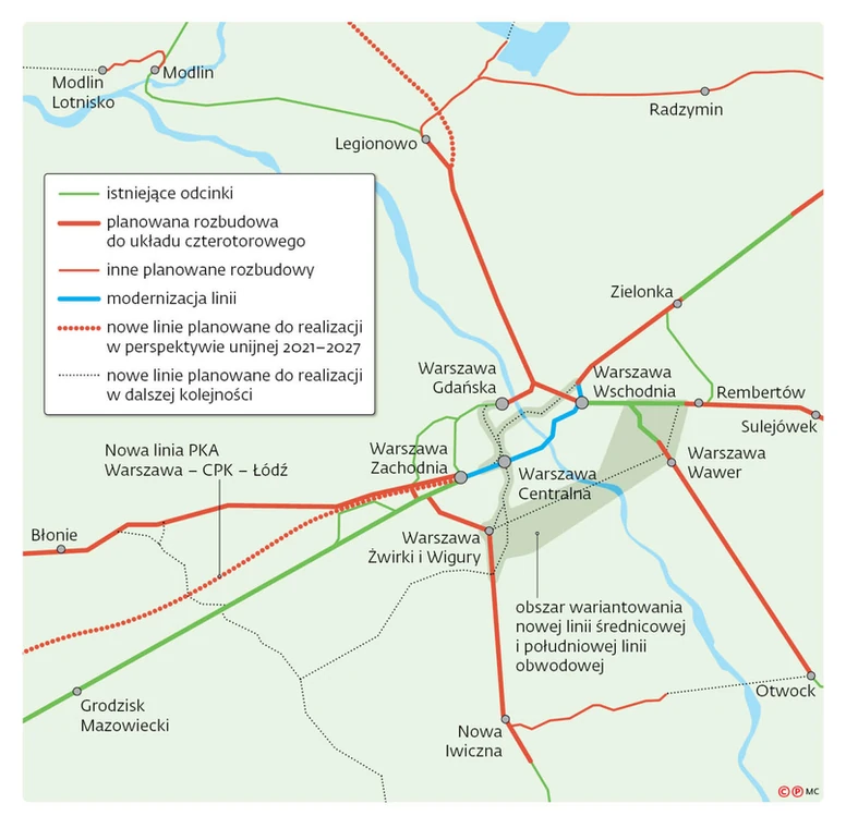 Mapa linii kolejowych