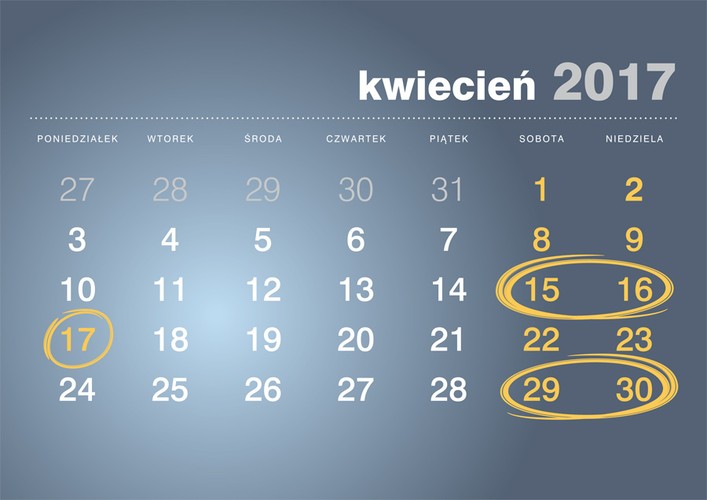 W 2017 roku Święta Wielkanocne obchodzimy 15-17 kwietnia. Długi weekend majowy rozpoczyna się już 29 kwietnia.