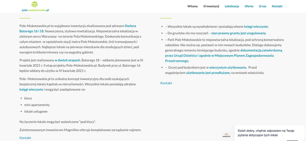 Fragment strony internetowej inwestora