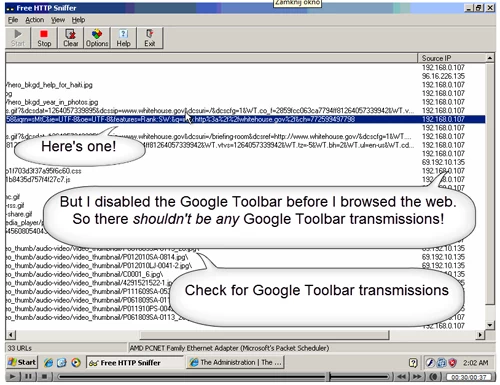 Ben Edelman przy pomocy darmowego narzedzia pokazał jak szpieguje Google Toolbar. Jeśli chcecie zobaczyć całe nagranie, kliknicie w grafikę