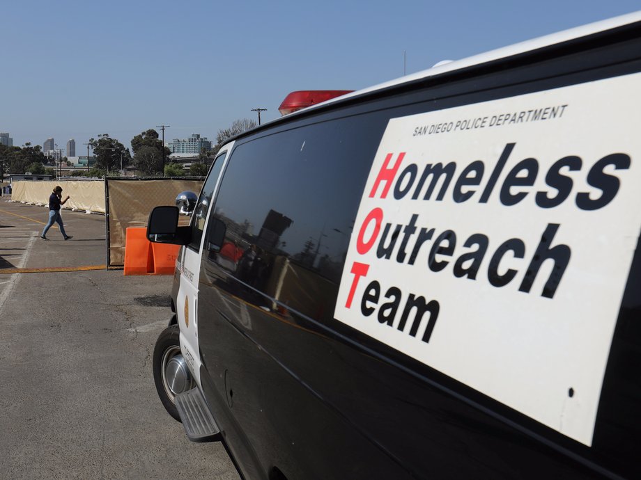 A San Diego Police Department outreach team helps in dealing with the homeless amid a deadly hepatitis A outbreak in California.