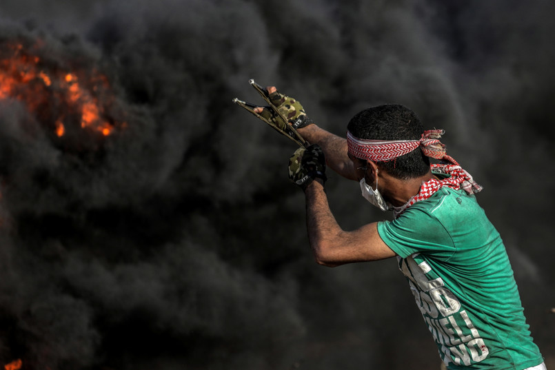 Protestujący w Strefie Gazy