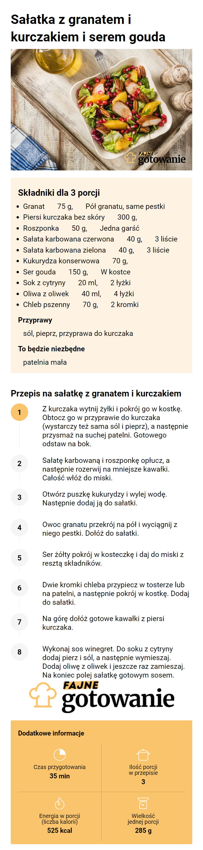 Sałatka z granatem i kurczakiem i serem gouda