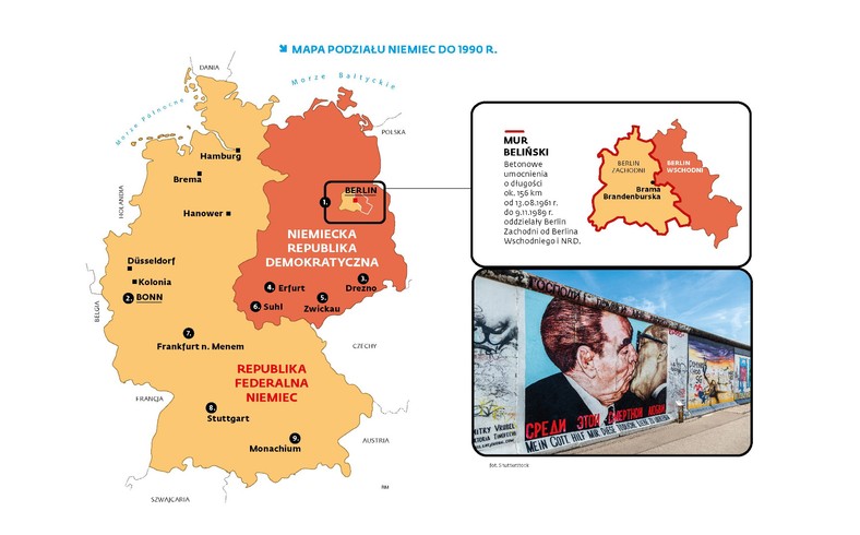 Mapa podziału Niemiec do 1990 r