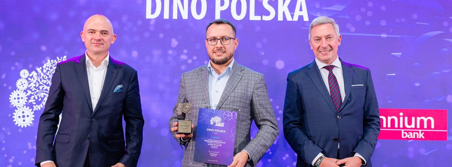 Na zdjęciu od lewej: Andrzej Gliński, członek zarządu Banku Millennium, Jakub Macuga, dyrektor ds. zarządzania ryzykiem Dino Polska, Paweł Zielewski, redaktor naczelny Forbes Polska. 