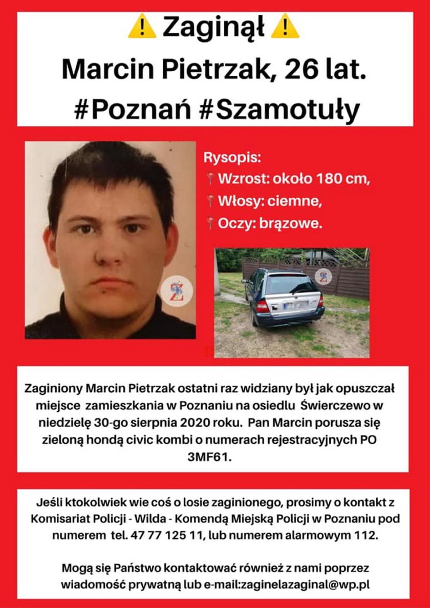 Poznań: zaginął Marcin Pietrzak. Zostawił list pożegnalny